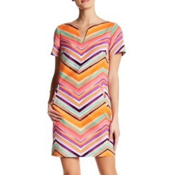 Trina Turk Aviva Chevron Coral Pastel Orange Zigzag Tunic Shift Slip Dress - 4 - Picture 12 of 12